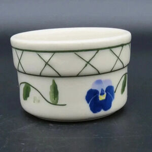 Hartstone Pottery Bowl Dish Ramekin Hand Painted Flowers Violets Pansy U.S.A.